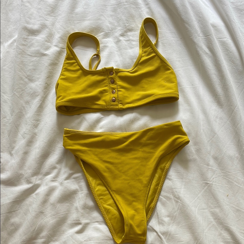 Frankie’s Bikinis Yellow Ribbed Bikini Set